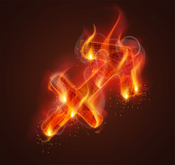 Fototapeta na wymiar vector fire symbol. bright burning. on a dark background.