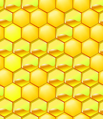 seamless pattern of yellow honeycomb with honey vector illustration