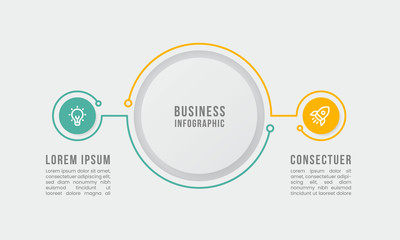 2 steps infographic circles shapes chart. green, yellow, grey color. vector template