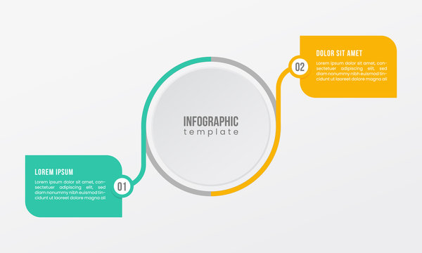 2 point step option business infographic template presentation timeline circle shape line element, with green and yellow. vector