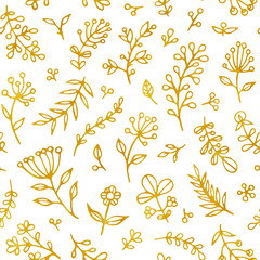 Folk vintage raster seamless pattern. Ethnic floral motif white hand drawn background. Contour...