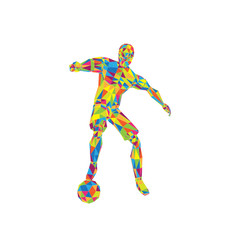 Soccer Football Player with ball, spin pose, low poly background vector