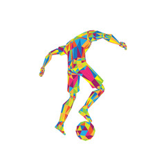 Soccer Football Player with ball, spin pose, low poly background vector