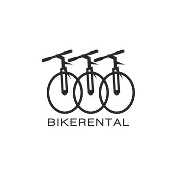 Bike Rental Logo Design In A Minimalist Style, Three Bicycle In A Row Creative Emblem For A Mountain Bike Store