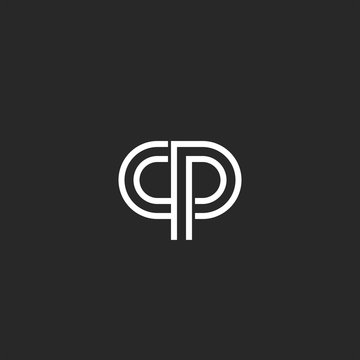 Monogram logo CP or PC letters emblem thin parallel black and white lines creative classic design element, two overlapping marks C and P together