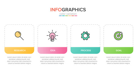 Fototapeta na wymiar Infographic design with icons and 4 options or steps. Thin line vector. Infographics business concept. Can be used for info graphics, flow charts, presentations, web sites, banners, printed materials.