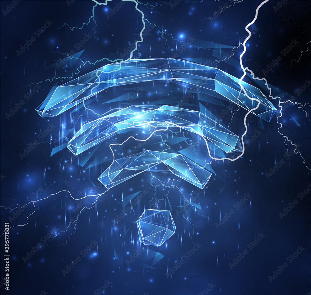 Wall mural 3d vector object on a background of blue sky. lightning and thunder. strength and power