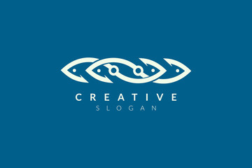 Abstract minimalist fish shape vector design. Simple fish design, flat logo style, modern icon and symbol.