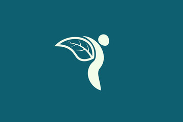 Vector design of people and leaf shape combine. Minimalist and simple design, flat logo style, modern icon and symbol.