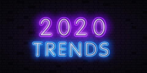 2020 Happy New Year Neon sign Vector. New Year neon poster, design template, modern trend design, night signboard, night bright advertising, light banner, light art. Vector illustration