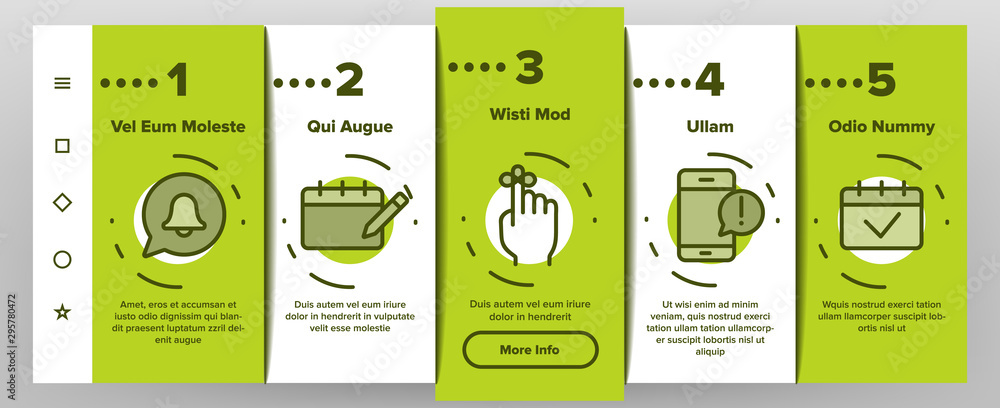 Poster reminder onboarding mobile app page screen vector icons set thin line. reminder, goal and date on ca