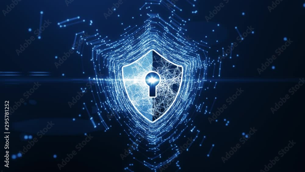 Poster cyber security concept. shield with keyhole icon on digital data background. illustrates cyber data 