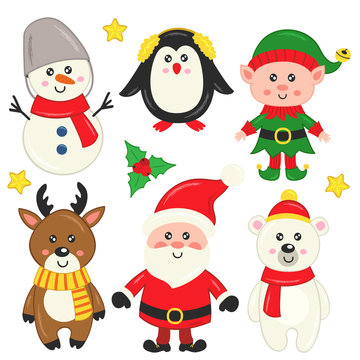 set of isolated cute Christmas elements   - vector illustration, eps    