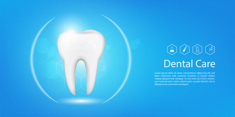 Dental model background, Perfect Healthy tooth, Dental care clinic logo. vector