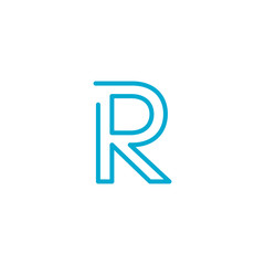 Linear geometric outline alphabet Letter R, Simple Logo Design, Blue graphic element for typography style, minimalistic letter design. Editable stroke. Stock vector illustration isolated 