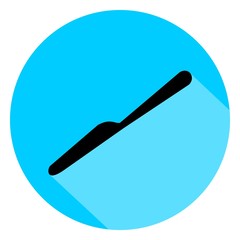 Black knife circle icon with long shadow on blue background. Vector Illustration for cutlery symbol.  