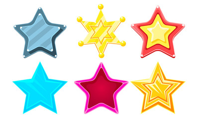 Glossy Different Stars Set, Game User Interface Assets Vector Illustration