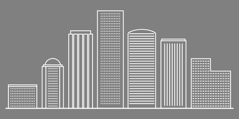 Silhouettes of skyscrapers on black background. Vector illustration.