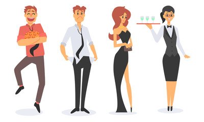 People in Casino Set, Workers and Visitors Characters Vector Illustration