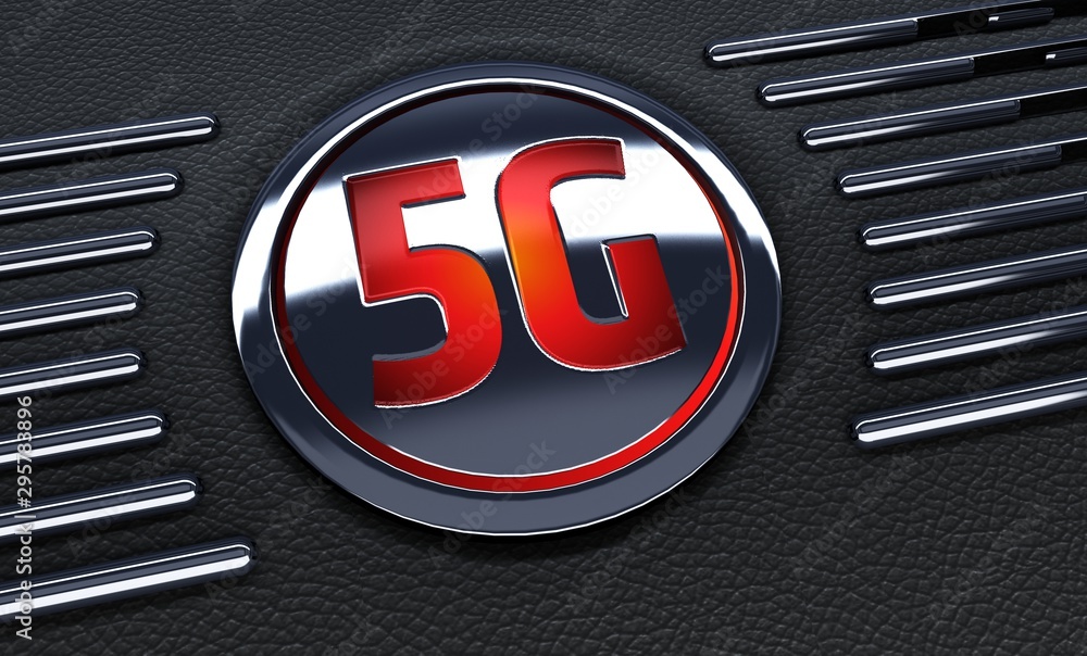 Poster close up of red button. concept of 5g symbol . 3d rendering