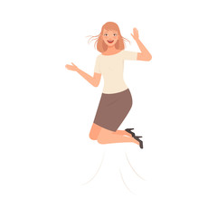 Jumping girl with happiness vector illustration cartoon