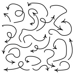 Hand drawn abstract arrow vector icon set. Vector illustration collection of black doodle line elements isolated  on white background.