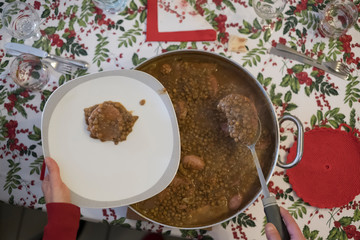 Real Italian Christmas lunch with lentils and sausage