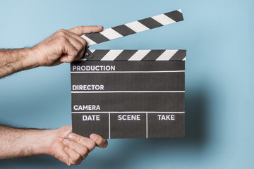 Professional hollywood film clapperboard; being used on location
