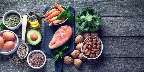 Fototapeta na wymiar Food sources of omega 3