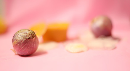 Closeup view of onions with flour