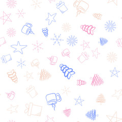 Seamless vector pattern for Christmas and New Year holidays. Snowflakes and stars colorful background.