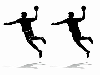 isolated silhouette of handball player,  vector drawing