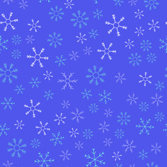 Snowflakes in different shapes and forms. Merry Christmas and New Year seamless vector pattern. Colorful background for Xmas.