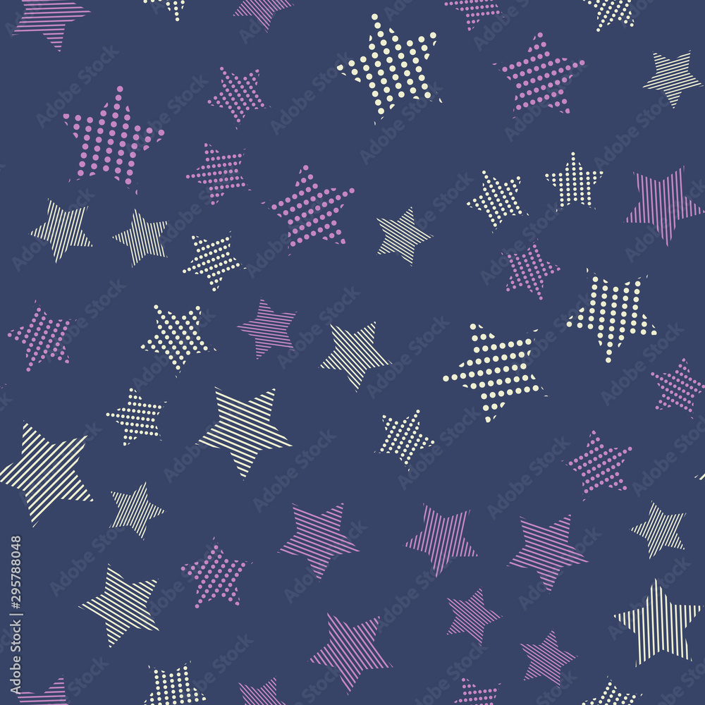 Poster stars in different shapes and forms. merry christmas and new year seamless vector pattern. colorful 