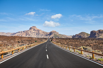 Scenic road in Teide National Park, Tenerife, Spain.