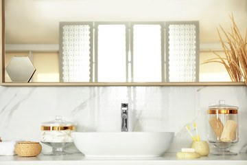 Modern bathroom interior with big stylish mirror