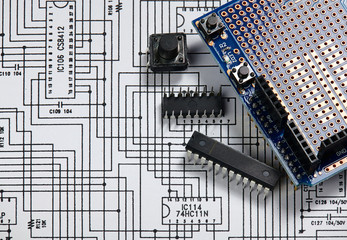 closeup of electronic component, unit, part, radio equipment and digital microchip - DIY kit for...