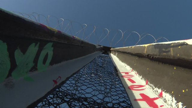 low angle, border barrier in Tijuana
