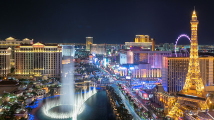 Las Vegas strip aerial view as seen at night	
