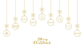 Elegant Christmas background with baubles and greetings. Xmas decoration. Vector