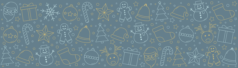 Christmas banner with festive icons. Vector