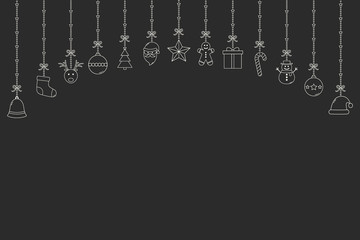 Fototapeta na wymiar Empty Christmas background with beautiful hanging elements. Festive decoration. Vector