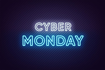 Neon Cyber Monday Banner. Text and Title of Cyber Monday