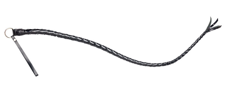 Leather black whip for sex games.