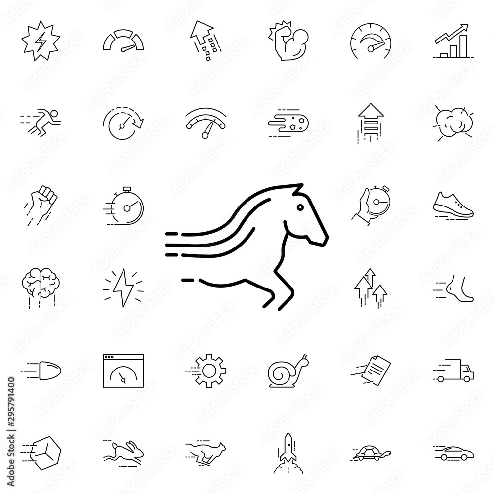 Poster the horse is on the run icon. universal set of speed for website design and development, app develop