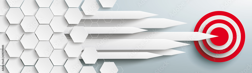 Wall mural hexagons structure arrows red target header