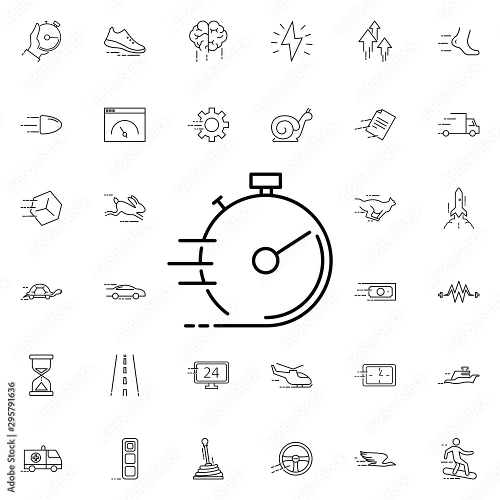 Poster accelerated stopwatch icon. universal set of speed for website design and development, app developme