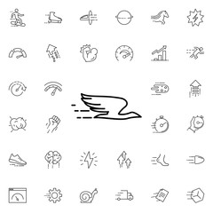 Flying bird icon. Universal set of speed for website design and development, app development
