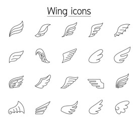 Wing icon set in thin line style