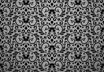 Wallpaper in the style of Baroque. Seamless vector background. Black floral ornament. Graphic pattern for fabric, wallpaper, packaging. Ornate Damask flower ornament